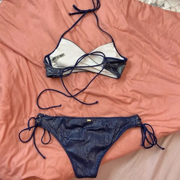 PINK Victoria’s Secret Shiny Blue Bikini - Picture 2 of 16